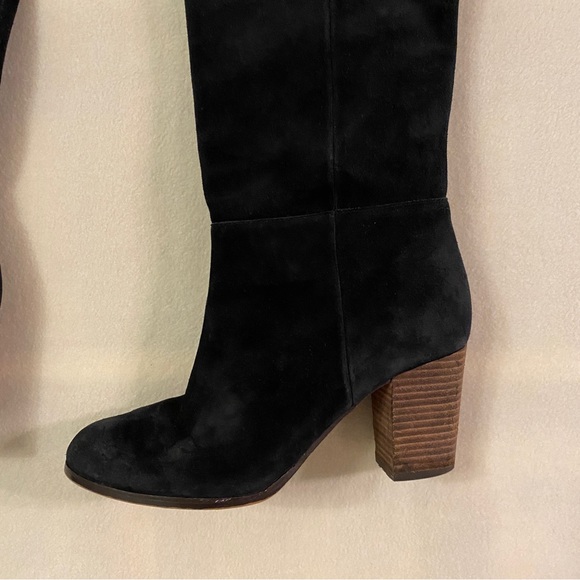 Cole Haan black suede knee high tall heeled pull on Cassidy boots - Picture 3 of 12